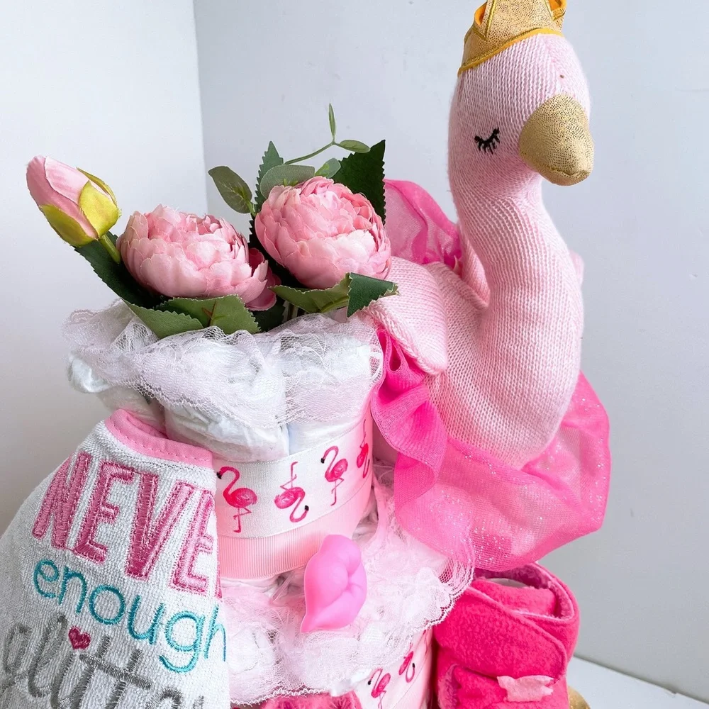 Flamingo Diaper Cake, Pink Flamingo Theme